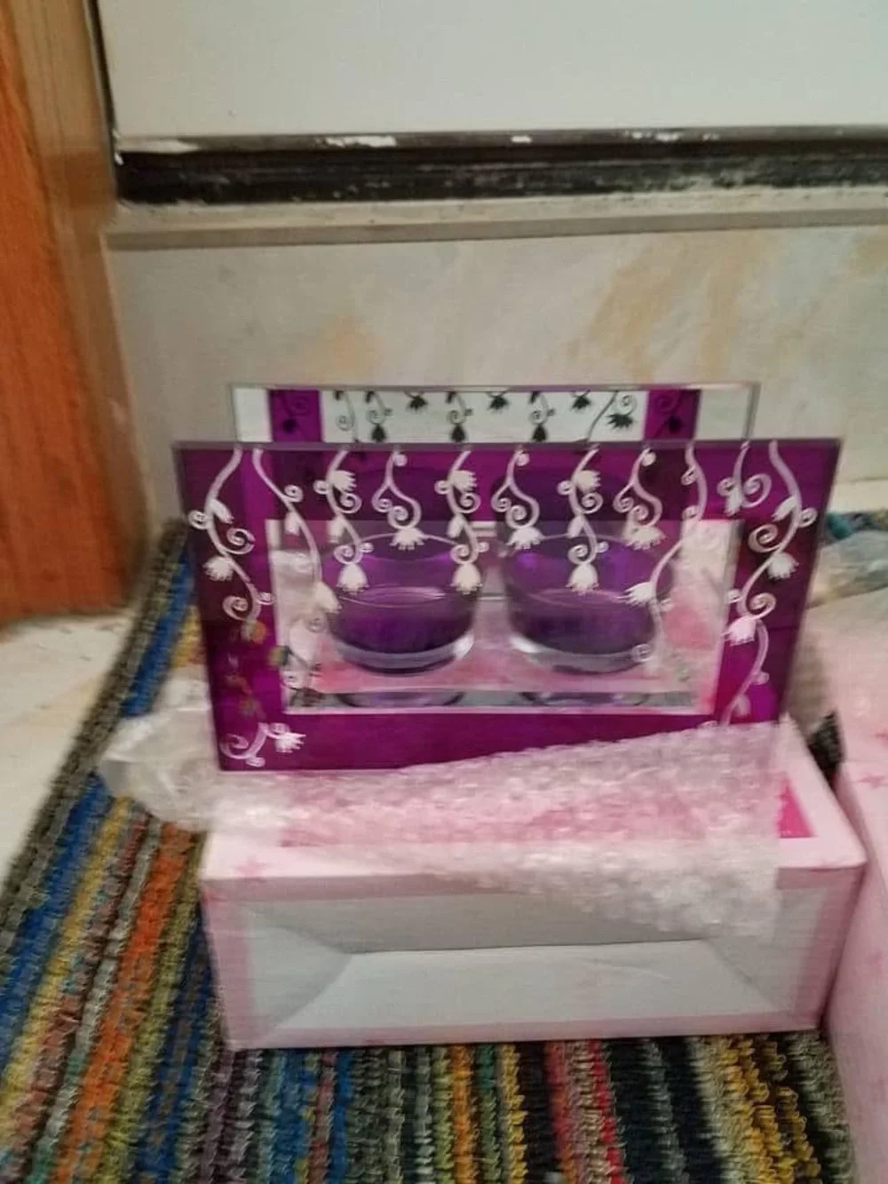 Purple Decorative Glass Tealight Holder Set - Home Accents